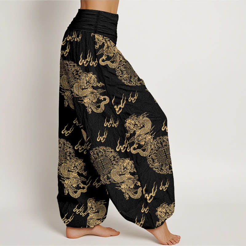 Buddha Stones Pure Cotton Double Dragon Cloud Pattern Women's Elastic Waist Harem Pants - image 2