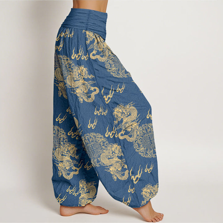 Buddha Stones Pure Cotton Double Dragon Cloud Pattern Women's Elastic Waist Harem Pants - image 7