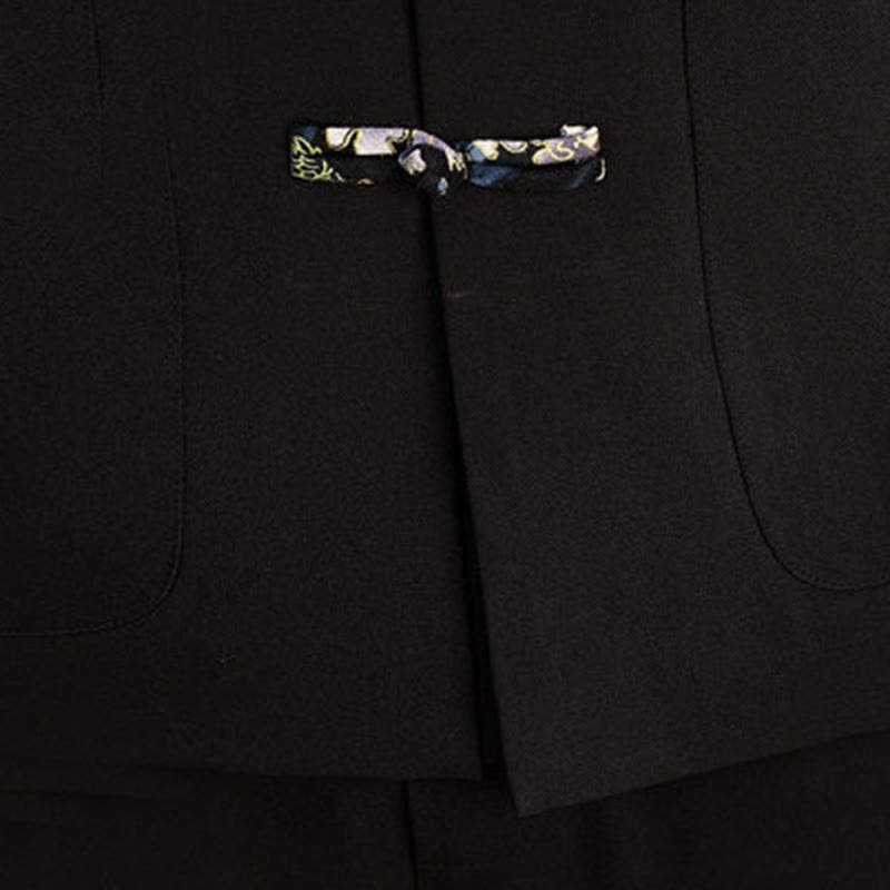 Buddha Stones 2Pcs Tang Suit Frog-Button Men's Waves Long Sleeve Shirt Pants Clothing Set - image 19