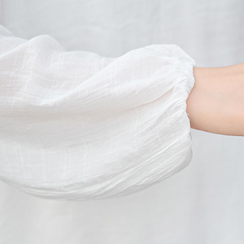 Buddha Stones 2Pcs White Long Sleeve V-Neck Shirt Wide Leg Pants Meditation Women's Set - image 11