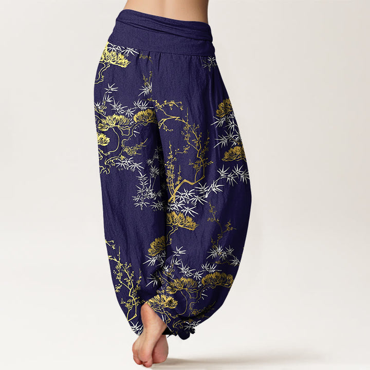 Buddha Stones Pure Cotton Pine Bamboo Plum Pattern Women's Elastic Waist Harem Pants - image 9