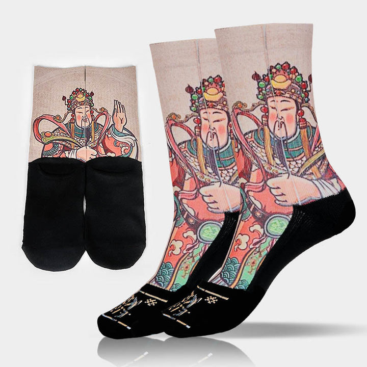 Buddha Stones Casual God Of Wealth Ruyi Handle Micro Crew Men Women Unisex Socks - Linen - M-L(US 7.5-12，EU 40-45，UK/AU 7-11.5，AISA 25.5-28.5cm) - image 10