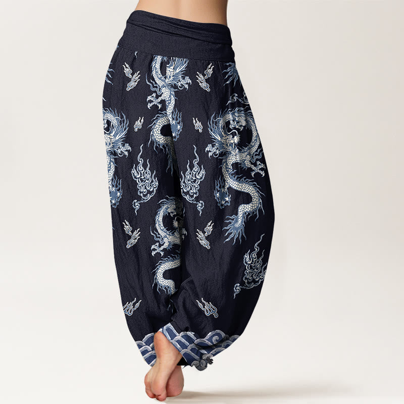 Buddha Stones Pure Cotton Dragon And Cloud Pattern Women's Elastic Waist Harem Pants - image 9