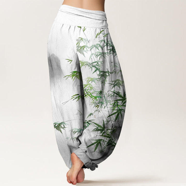 Buddha Stones Pure Cotton Bamboo Leaves Mountain Pattern Women's Elastic Waist Harem Pants - image 6