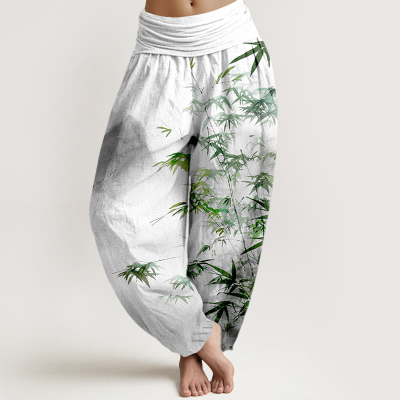 Buddha Stones Pure Cotton Bamboo Leaves Mountain Pattern Women's Elastic Waist Harem Pants - LightGrey - US16，UK/AU20，EU48 (3XL) - image 5