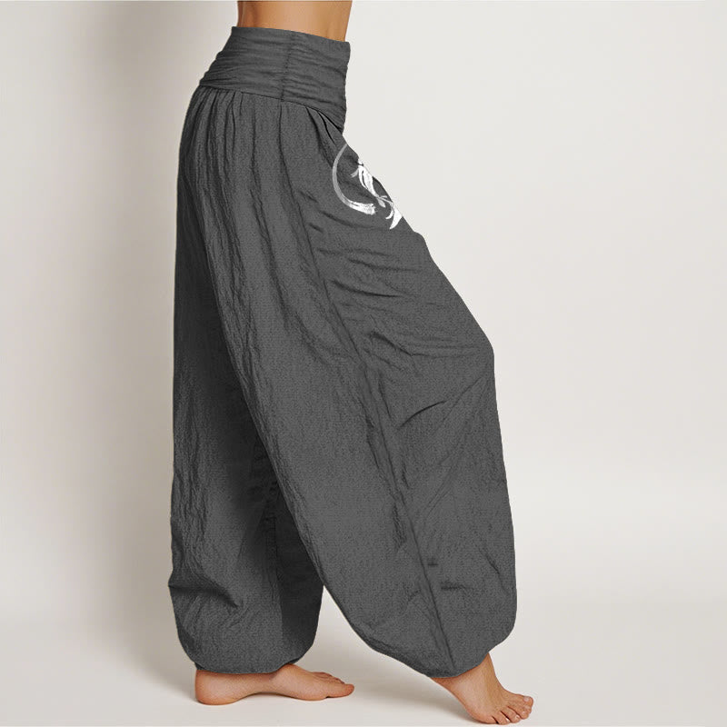 Buddha Stones Yin Yang Koi Fish Design Women's Elastic Waist Harem Pure Cotton Pants - image 12