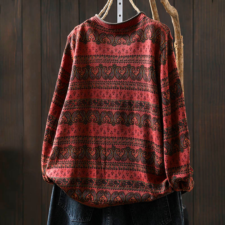 Buddha Stones Fall Plant Floral Pattern Crew Neck Long Sleeve Women's Cotton Sweater With Pocket - image 4