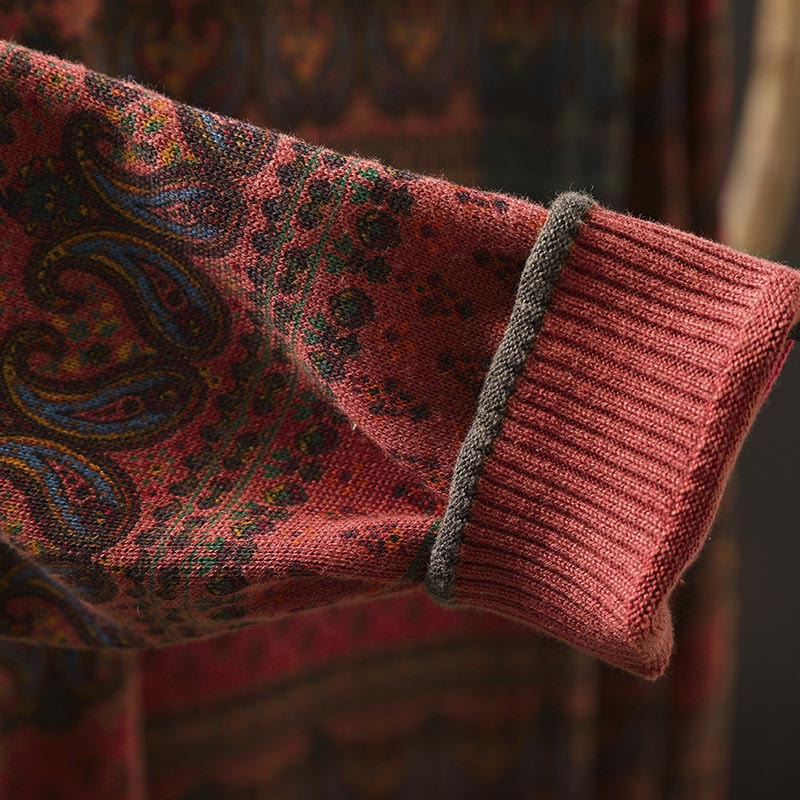 Buddha Stones Fall Plant Floral Pattern Crew Neck Long Sleeve Women's Cotton Sweater With Pocket - image 10