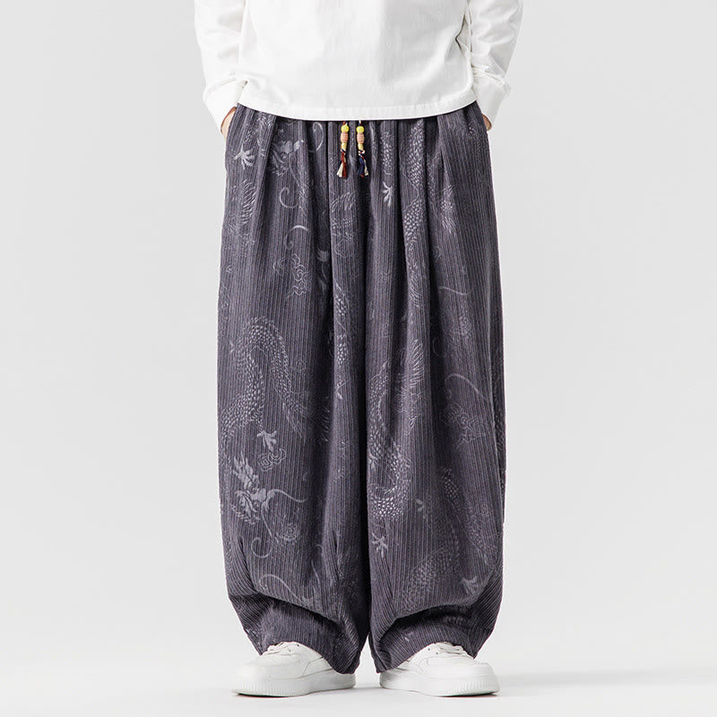 Buddha Stones Winter Dragon Phoenix Pattern Cotton Corduroy Men's Harem Pants With Pockets - LightSlateGray - US/UK/AU46，EU56 (5XL) - image 24