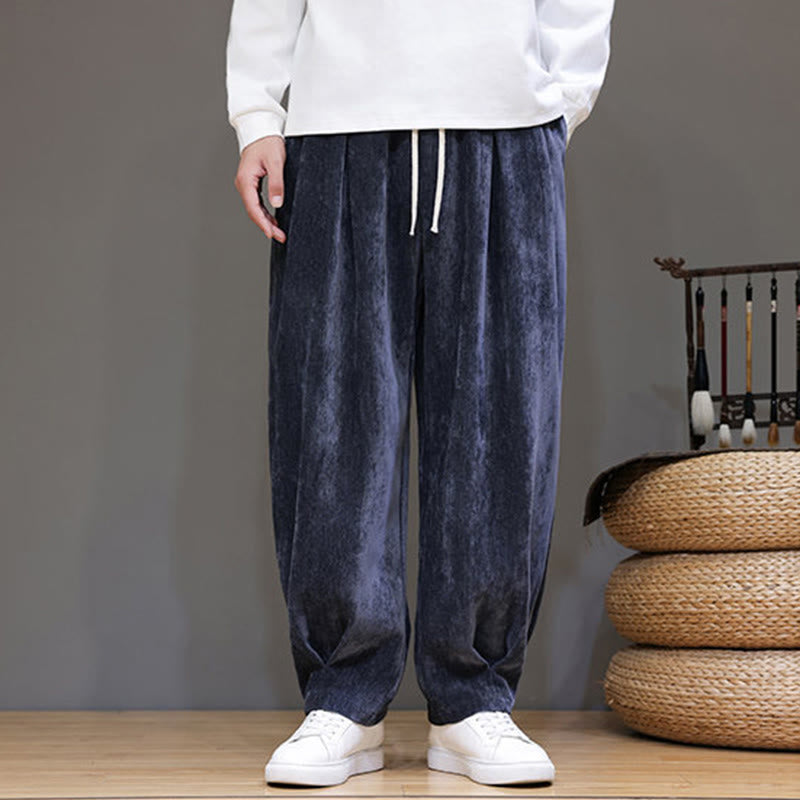 Buddha Stones Winter Pure Color Cotton Men's Harem Thickened Fleece-lined Pants With Pockets - image 3