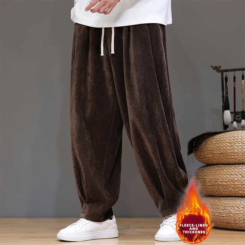 Buddha Stones Winter Pure Color Cotton Men's Harem Thickened Fleece-lined Pants With Pockets - image 30
