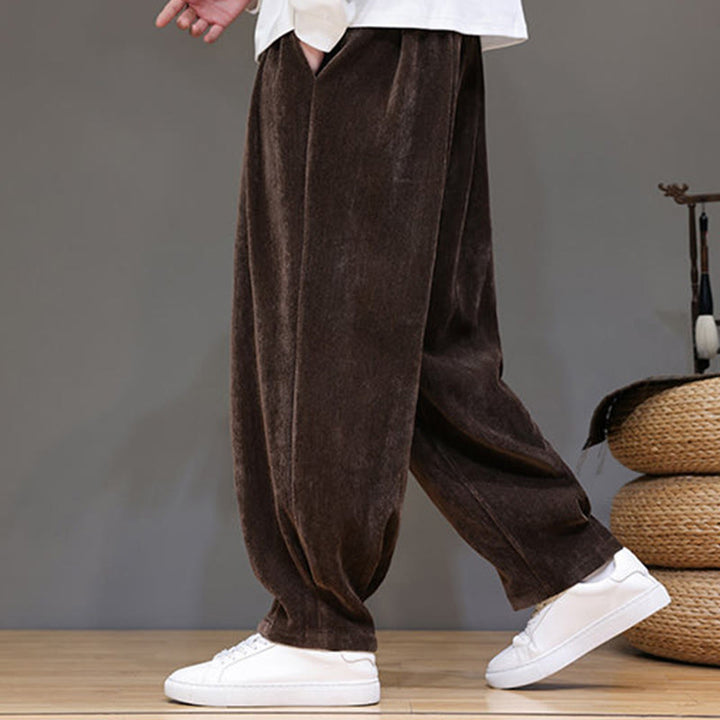 Buddha Stones Winter Pure Color Cotton Men's Harem Thickened Fleece-lined Pants With Pockets - image 21