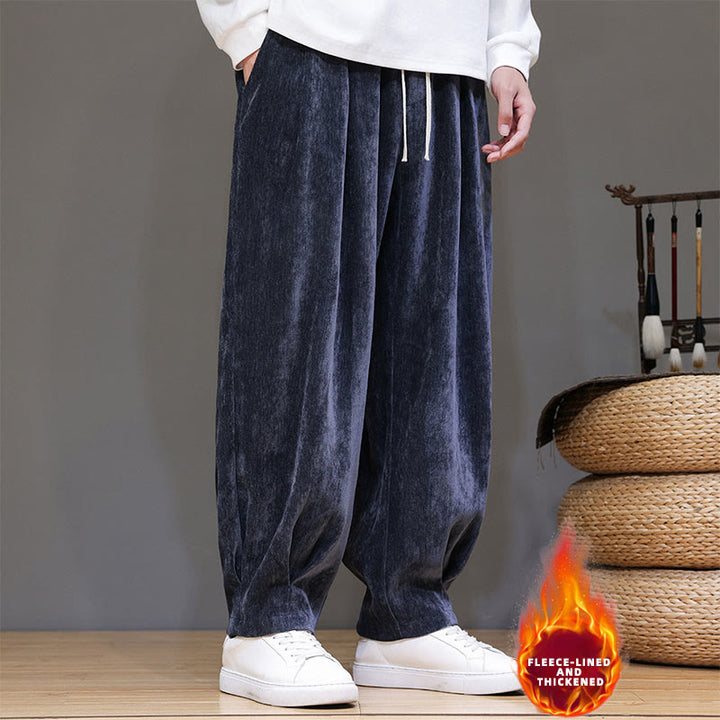 Buddha Stones Winter Pure Color Cotton Men's Harem Thickened Fleece-lined Pants With Pockets - image 25