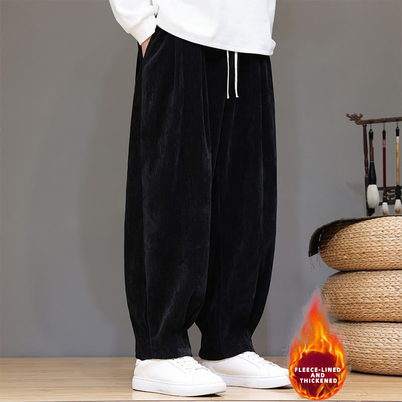 Buddha Stones Winter Pure Color Cotton Men's Harem Thickened Fleece-lined Pants With Pockets - image 28