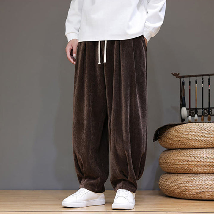 Buddha Stones Winter Pure Color Cotton Men's Harem Thickened Fleece-lined Pants With Pockets - image 19