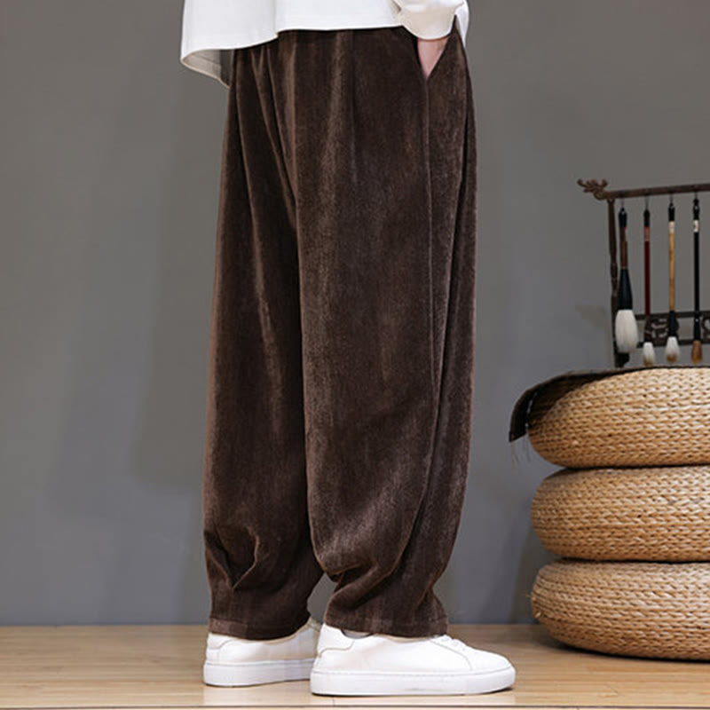 Buddha Stones Winter Pure Color Cotton Men's Harem Thickened Fleece-lined Pants With Pockets - image 20