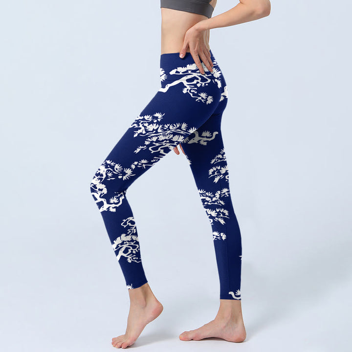 Buddha Stones Pine Tree Silhouette Pattern Print Gym Leggings Women's Yoga Pants - image 2