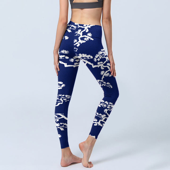 Buddha Stones Pine Tree Silhouette Pattern Print Gym Leggings Women's Yoga Pants - image 3