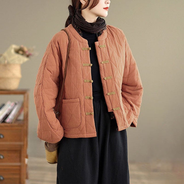 Buddha Stones Women's Plain Cotton-padded Tai Chi Zen Long Sleeve Jacket With Pockets - Coral - US14，UK/AU18，EU46 (2XL) - image 0