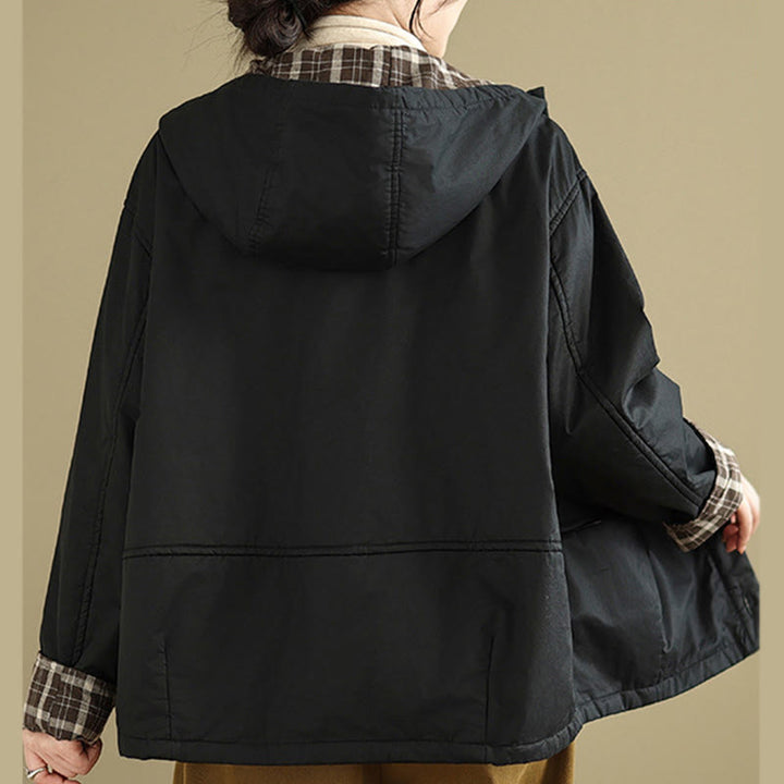 Buddha Stones Plaid Hoodie Pattern Women's Long Sleeve Cotton Thickened Jacket With Pockets - image 18