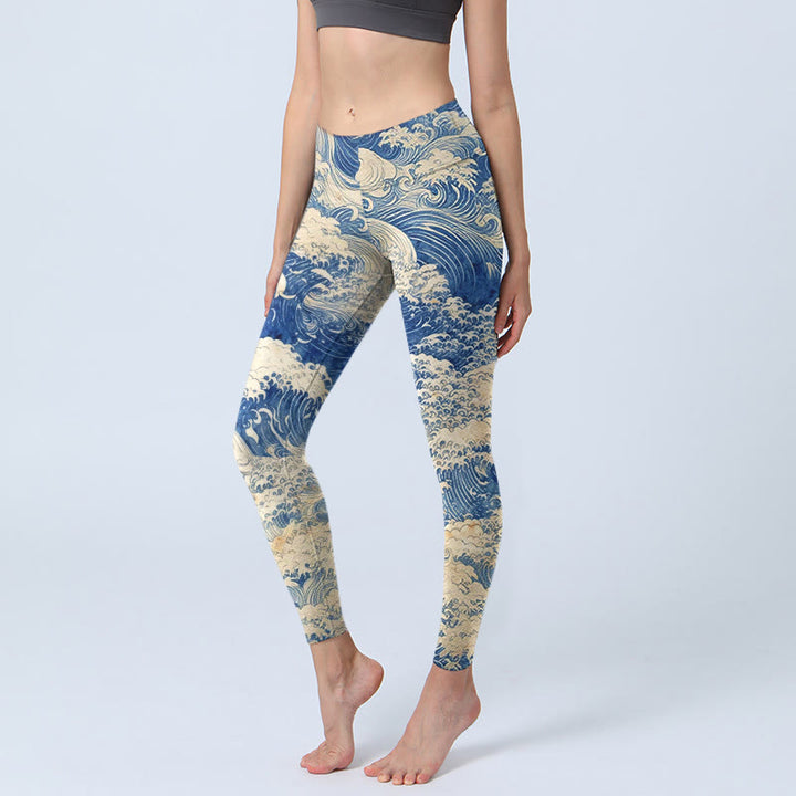 Buddha Stones Ocean Waves Pattern Print Gym Leggings Women's Yoga Pants - RoyalBlue - US18，UK/AU22，EU50 (4XL) - image 0