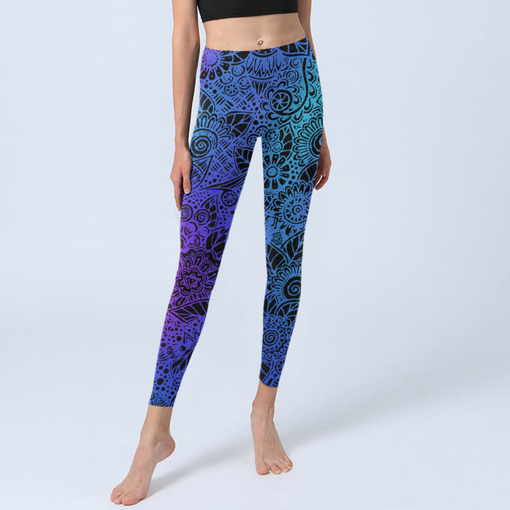 Buddha Stones Flowers And Leaves Pattern Print Gym Leggings Women's Yoga Pants - image 5