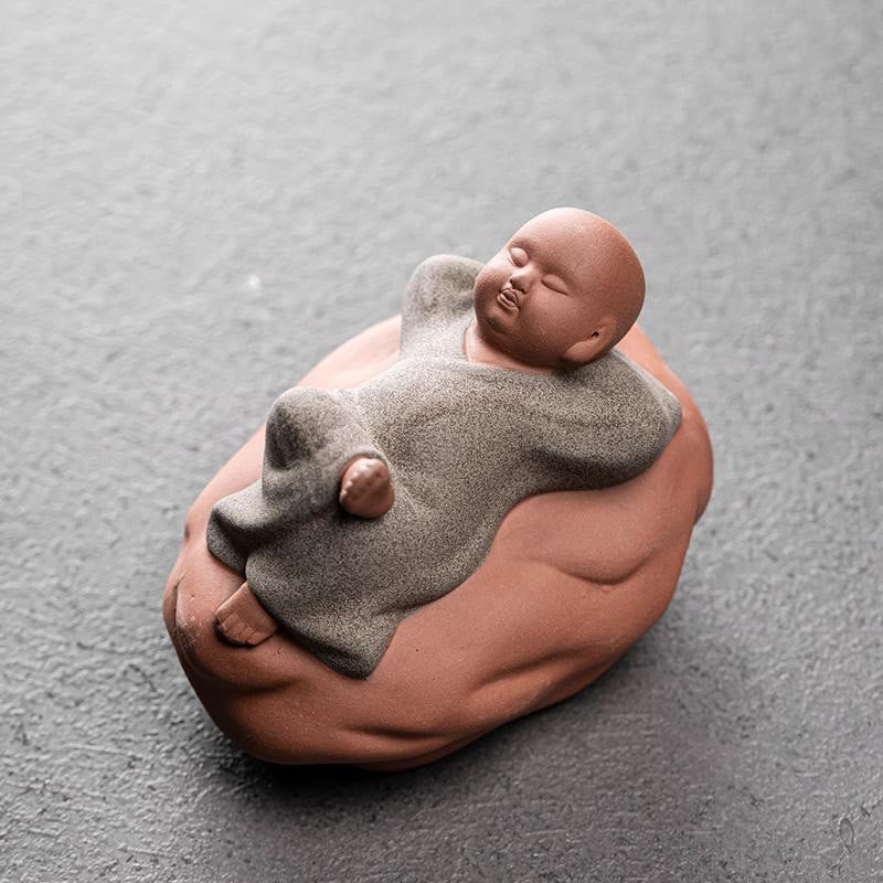 Buddha Stones Looking Up Resting Monk Ceramic Statue Compassion Home Decoration - Rest Gray Monk 8.2*6.2*6.2cm - image 13