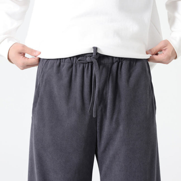 Buddha Stones Spring Pure Color Drawstring Design Corduroy Cotton Men's Harem Pants With Pockets - image 7