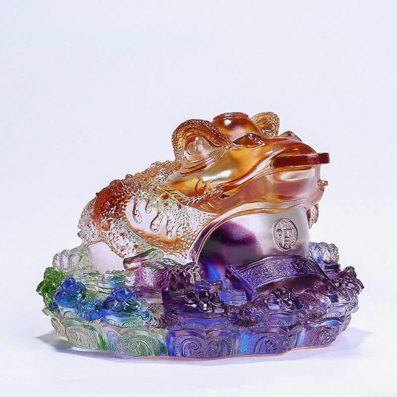 Buddha Stones Feng Shui Frog Coins Handmade Liuli Crystal Art Piece Wealth Home Office Decoration - Colorful 20*19*13.5cm - image 19
