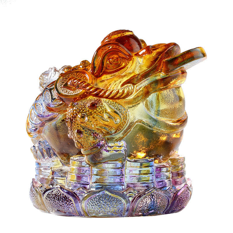 Buddha Stones Feng Shui Frog Coins Handmade Liuli Crystal Art Piece Wealth Home Office Decoration - image 9