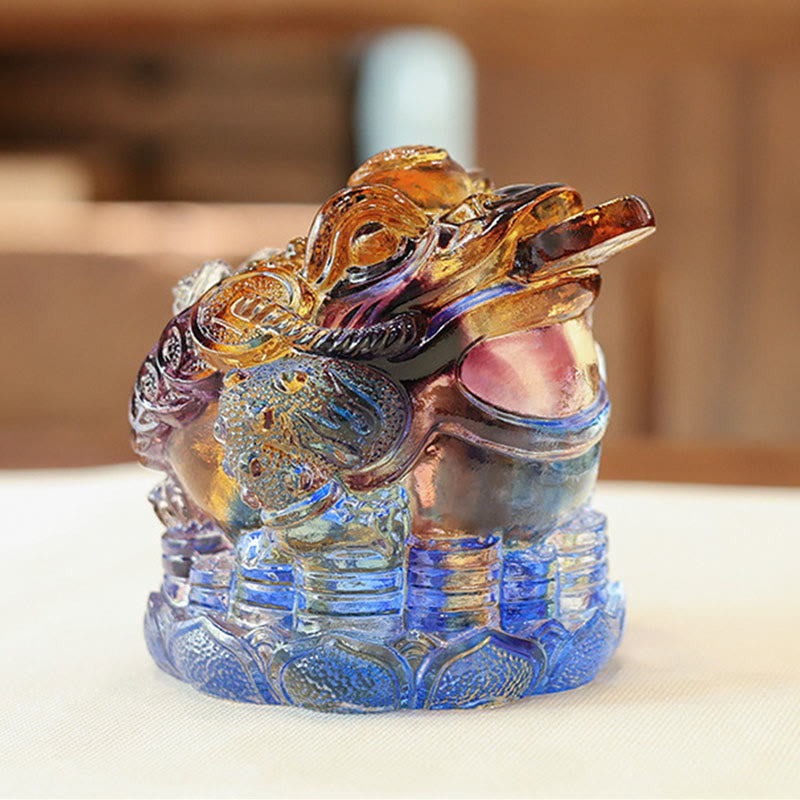 Buddha Stones Feng Shui Frog Coins Handmade Liuli Crystal Art Piece Wealth Home Office Decoration - image 2