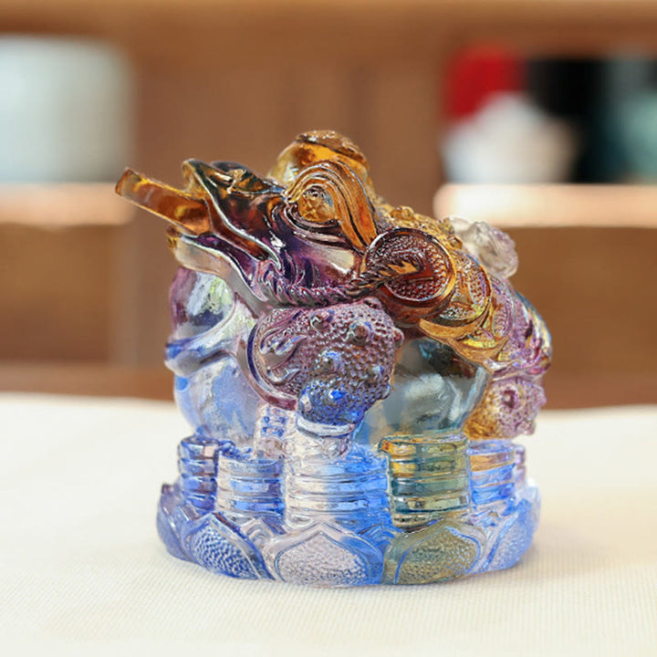 Buddha Stones Feng Shui Frog Coins Handmade Liuli Crystal Art Piece Wealth Home Office Decoration - image 1