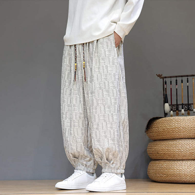 Buddha Stones Fall Jacquard Plaid Pattern Cotton Corduroy Men's Harem Pants With Pockets - image 12