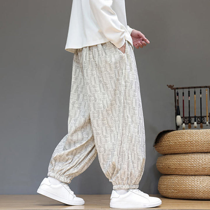 Buddha Stones Fall Jacquard Plaid Pattern Cotton Corduroy Men's Harem Pants With Pockets - image 13