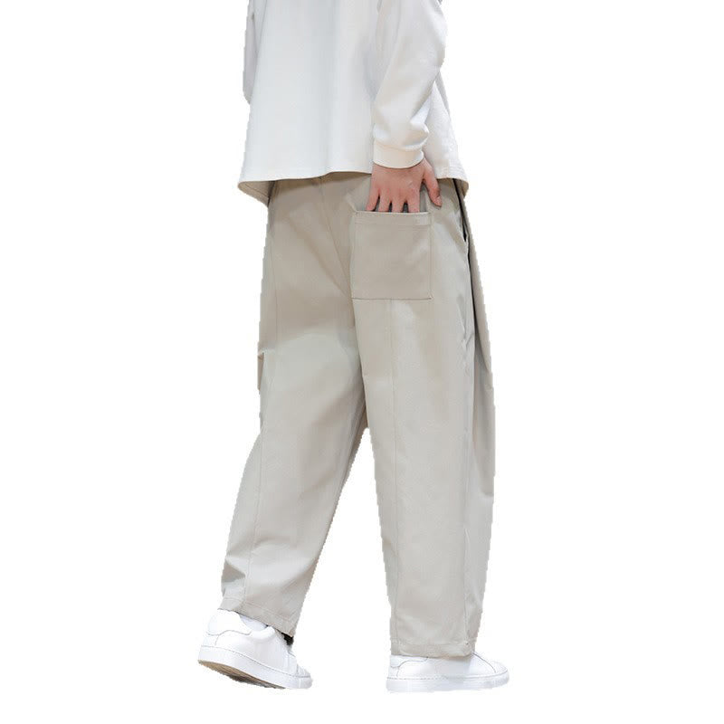 Buddha Stones Fall Solid Color Straight Leg Design Men's Harem Pants With Pockets - image 21