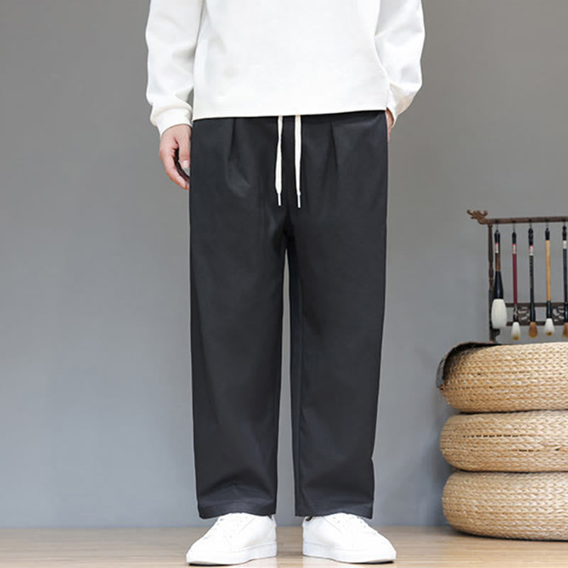 Buddha Stones Fall Solid Color Straight Leg Design Men's Harem Pants With Pockets - image 23