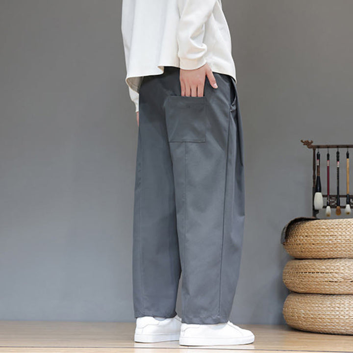 Buddha Stones Fall Solid Color Straight Leg Design Men's Harem Pants With Pockets - image 7