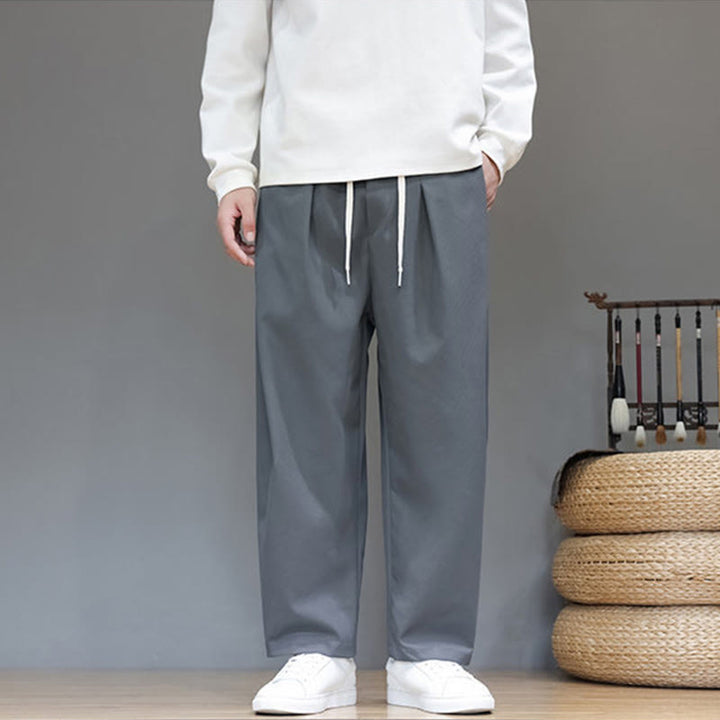 Buddha Stones Fall Solid Color Straight Leg Design Men's Harem Pants With Pockets - image 6