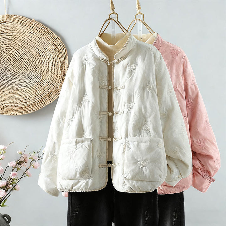 Buddha Stones Floral Frog-Button Stand Collar Women's Long Sleeve Cotton Thick Jacket With Pockets - image 4