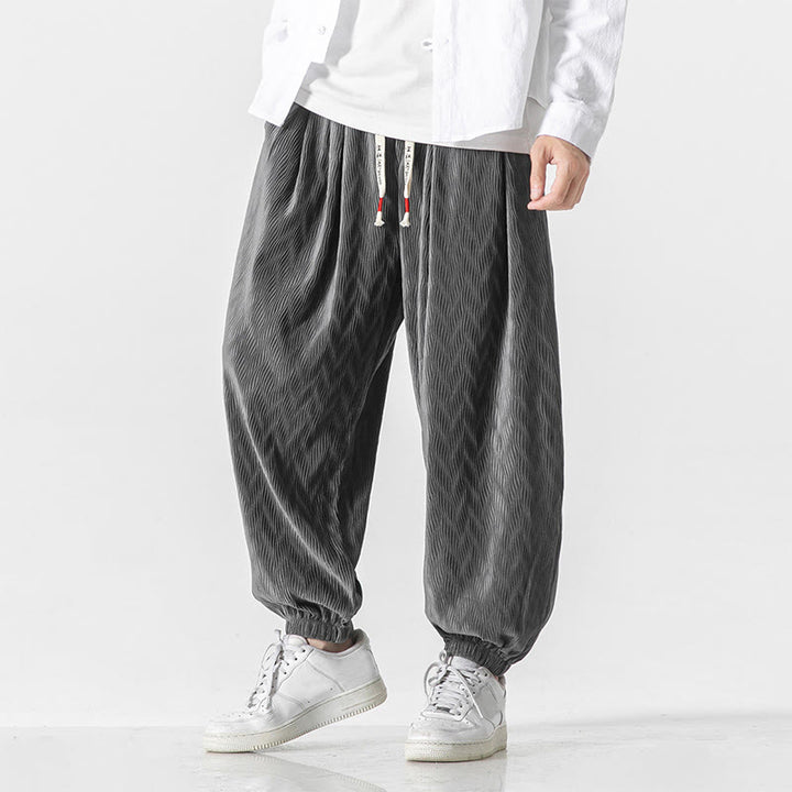 Buddha Stones Plain Drawstring Elastic Cuffs Design Men's Cotton Pants With Pockets - image 15