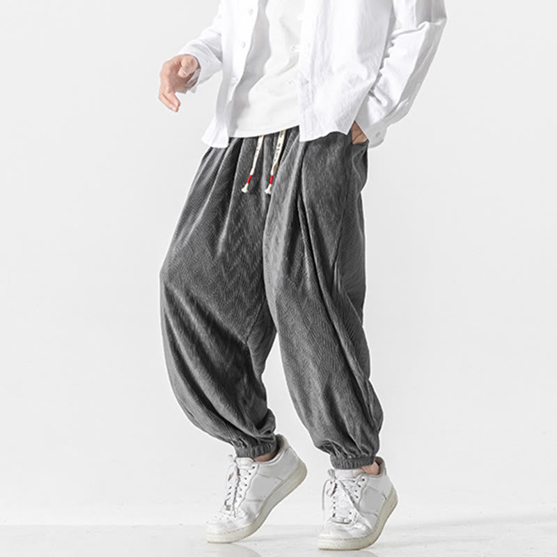 Buddha Stones Plain Drawstring Elastic Cuffs Design Men's Cotton Pants With Pockets - image 16