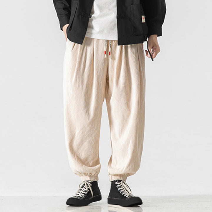 Buddha Stones Plain Drawstring Elastic Cuffs Design Men's Cotton Pants With Pockets - image 23