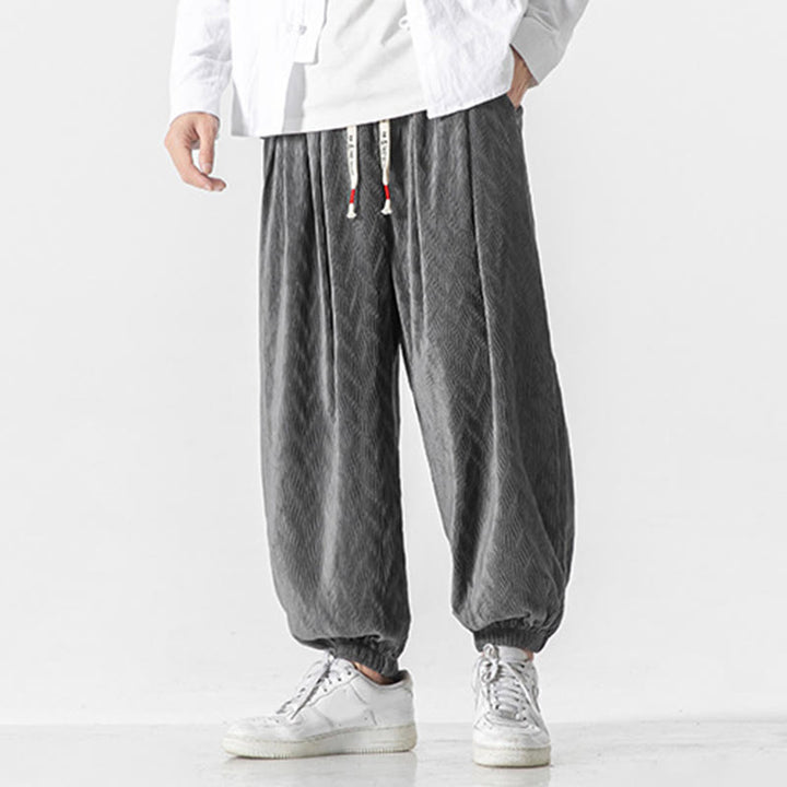 Buddha Stones Plain Drawstring Elastic Cuffs Design Men's Cotton Pants With Pockets - image 9