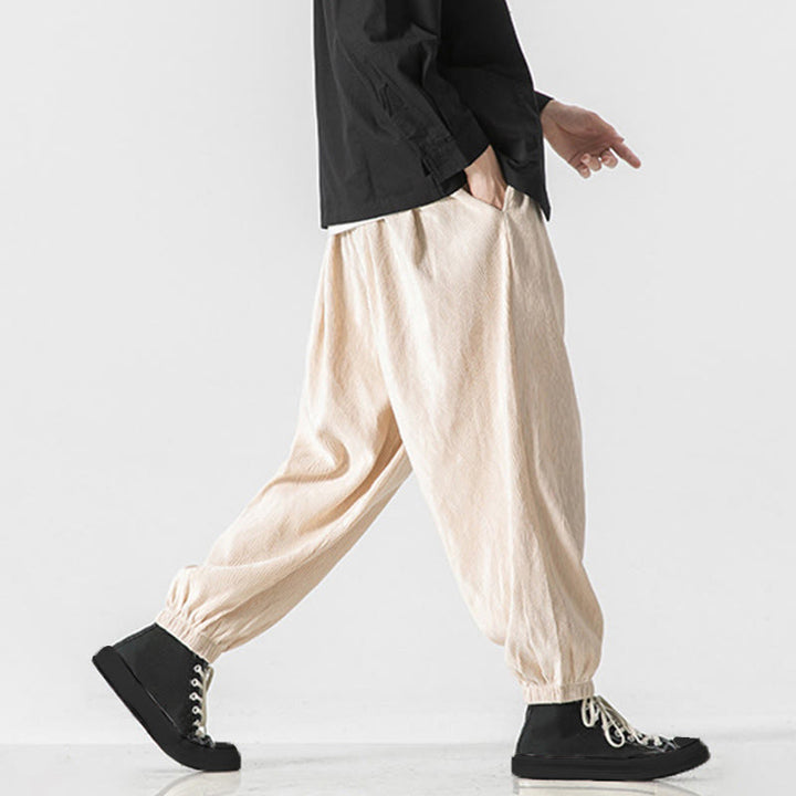 Buddha Stones Plain Drawstring Elastic Cuffs Design Men's Cotton Pants With Pockets - image 26