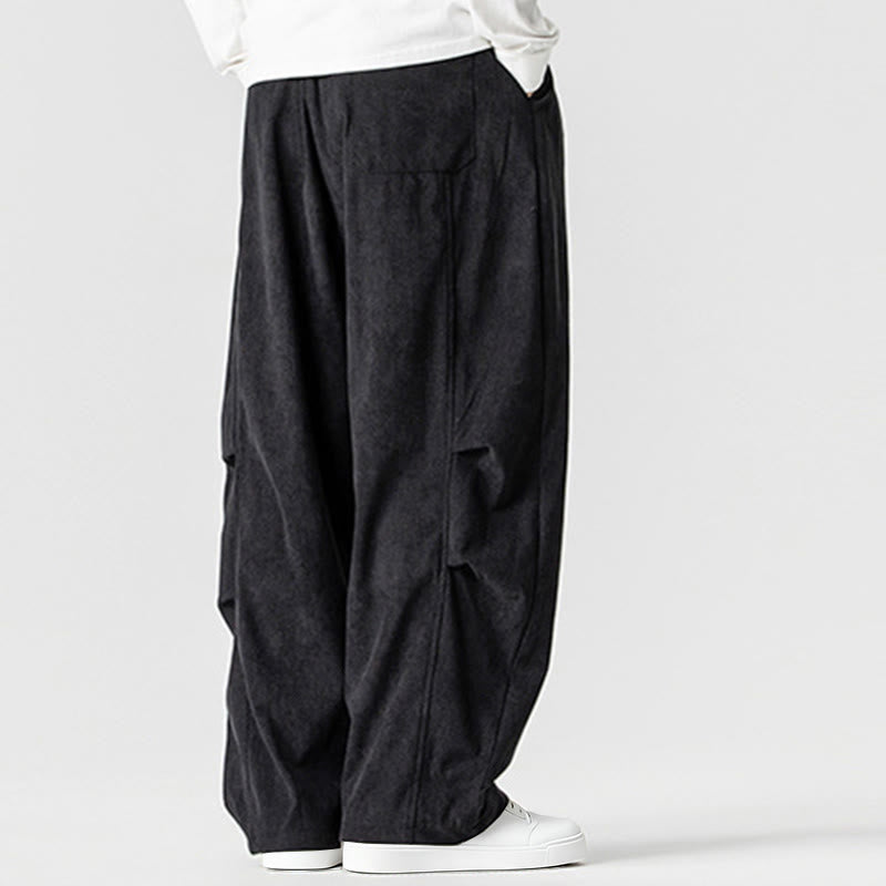 Buddha Stones Winter Drawstring Corduroy Cotton Men's Wide Leg Pants With Pockets - image 31