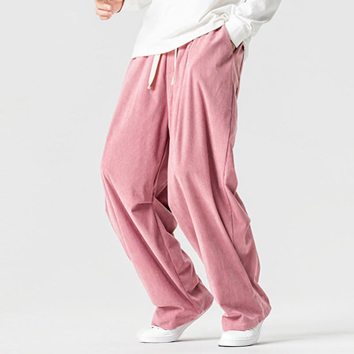 Buddha Stones Winter Drawstring Corduroy Cotton Men's Wide Leg Pants With Pockets - image 12