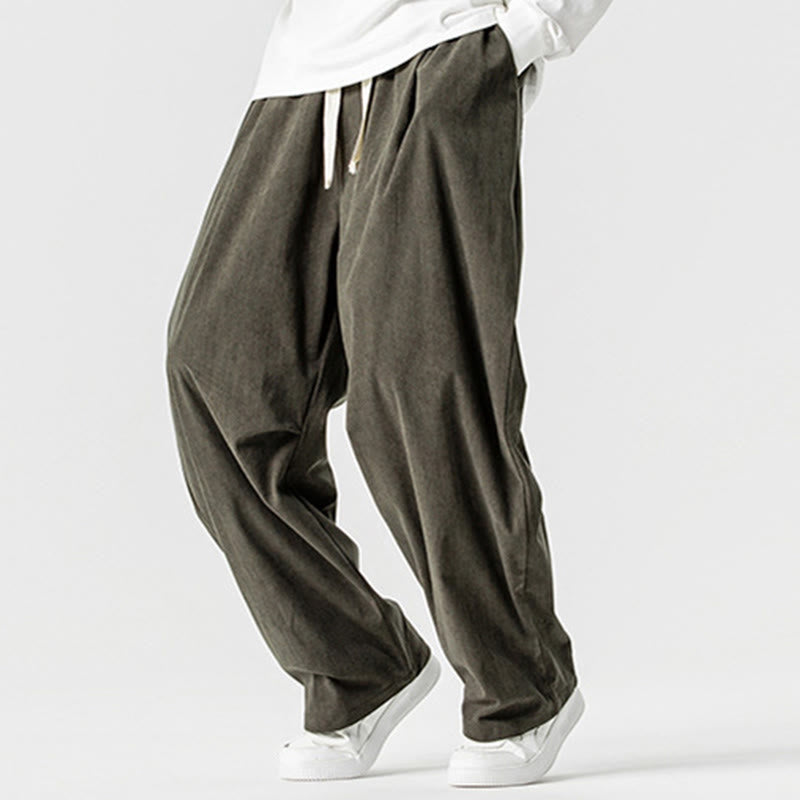 Buddha Stones Winter Drawstring Corduroy Cotton Men's Wide Leg Pants With Pockets - image 28