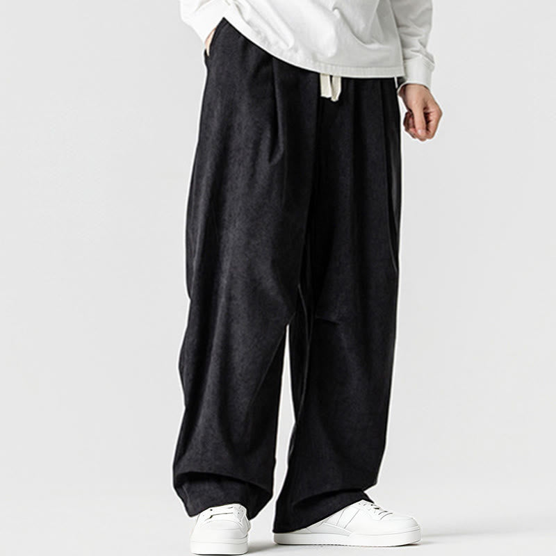 Buddha Stones Winter Drawstring Corduroy Cotton Men's Wide Leg Pants With Pockets - image 35