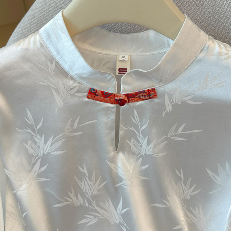 Buddha Stones Frog-Button Dragon Flower Bamboo Jacquard Design Women's Vest Waistcoat Shirt - image 10