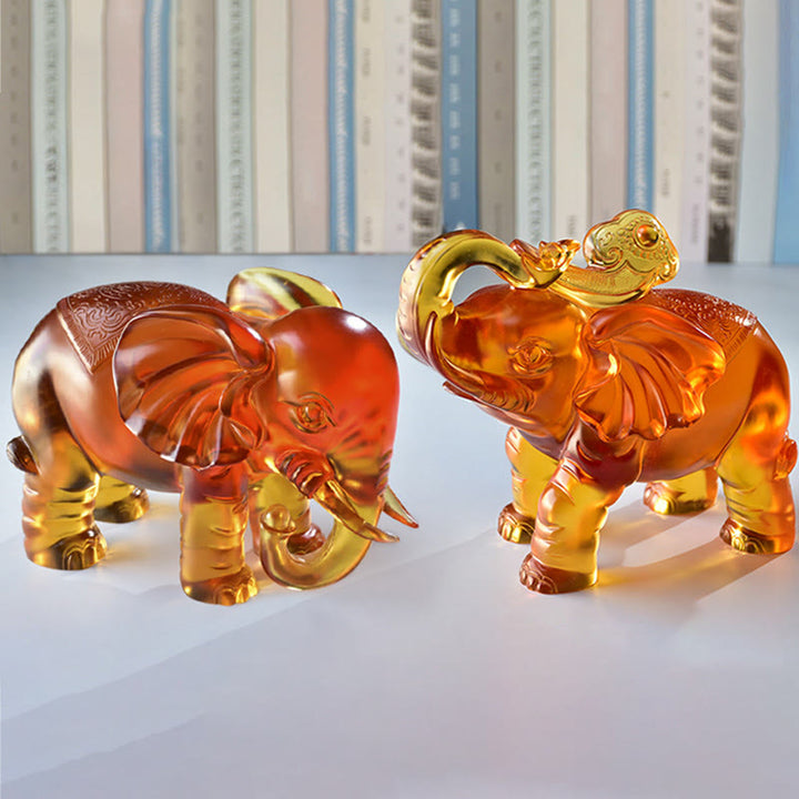 Buddha Stones Yellow Liuli Crystal Elephant Trunk Up Down Design Strength Home Decoration - image 19